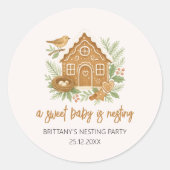 Gingerbrett Hütte Winter Nesting Baby Dusche Runder Aufkleber (Vorderseite)