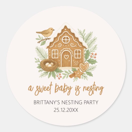 Gingerbrett Hütte Winter Nesting Baby Dusche Runder Aufkleber (Vorderseite)
