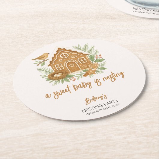 Gingerbrett Hütte Winter Nesting Baby Dusche Runder Pappuntersetzer (Angewinkelt)