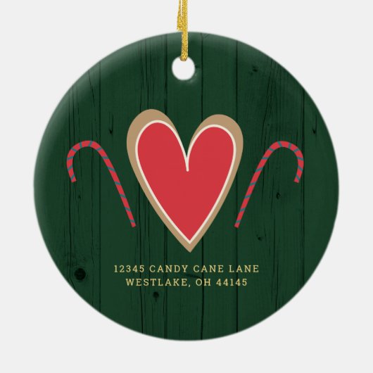 Gingerbrett Neue Zuhause Rustikaler Grüner Urlaub Keramik Ornament (Hinten)