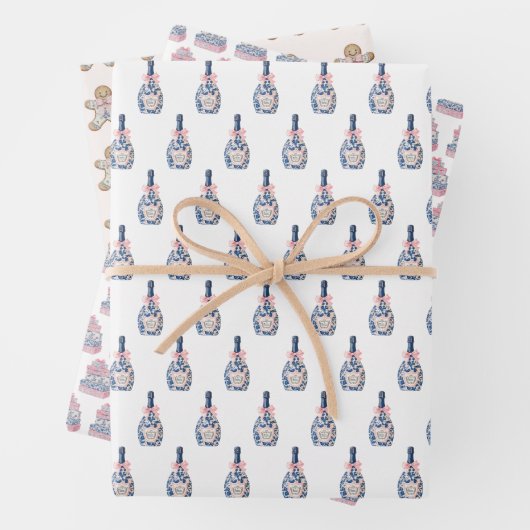 Gingerbrett Pastel Chinoiserie Weihnachtspreppy Geschenkpapier Set (Beispiel)