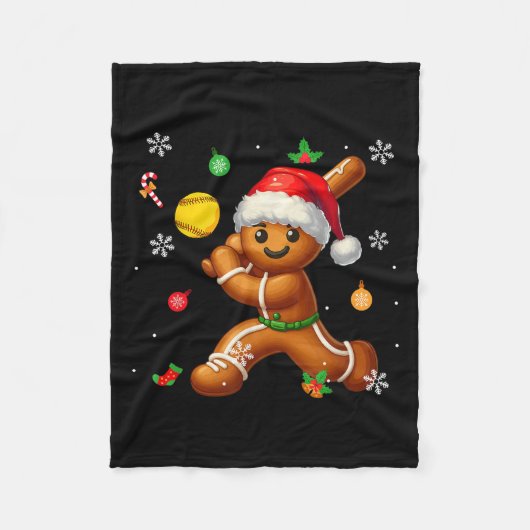 Gingerbrett Playing Softball Weihnachtsspielerisch Fleecedecke (Vorderseite)