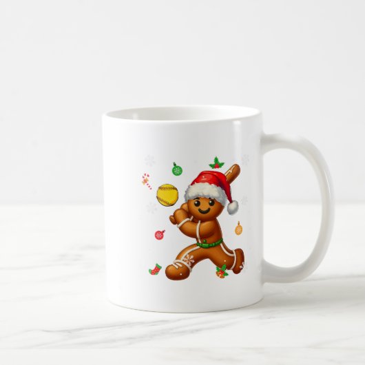 Gingerbrett Playing Softball Weihnachtsspielerisch Kaffeetasse (Rechts)