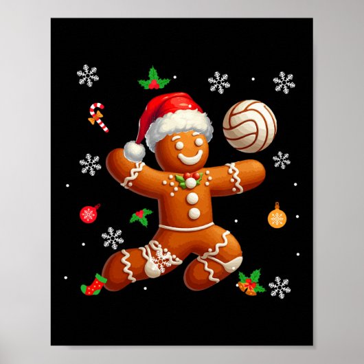 Gingerbrett Playing Volleyball Weihnachtsspieler K Poster (Vorne)