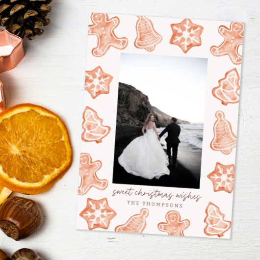 Gingerbrett Wasserfarbe Moderne Weihnachtsfotokart Einladung