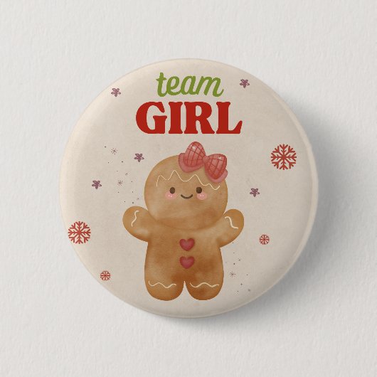 Gingerbrett Weihnachtsgeschlechtsbericht Team Girl Button (Vorderseite)