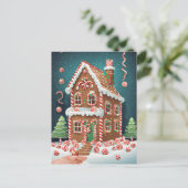 Gingerbrett Weihnachtshaus, Postkreuz Postkarte (Stehend Vorderseite)