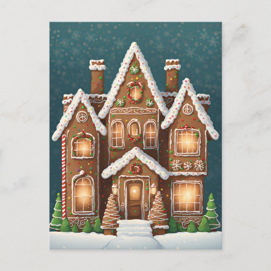 Gingerbrett Weihnachtshaus, Postkreuz Postkarte (Vorderseite)