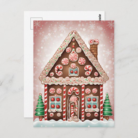 Gingerbrett Weihnachtshaus, Postkreuz Postkarte (Vorne/Hinten)