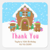 Gingerbrot Birthday Party Blue Pink Vielen Dank Quadratischer Aufkleber (Vorderseite)