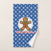 Gingerbrot - Blaue Schneeflocken Muster - Merry Xm Badhandtuch Set (Handtuch)