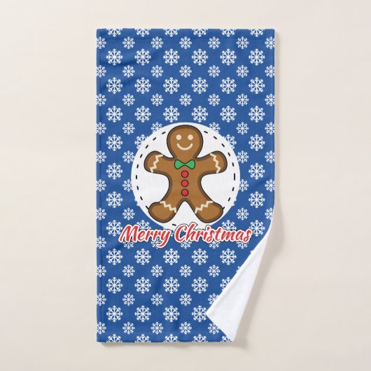 Gingerbrot - Blaue Schneeflocken Muster - Merry Xm Badhandtuch Set (Handtuch)