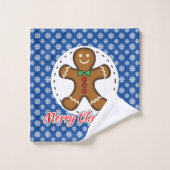 Gingerbrot - Blaue Schneeflocken Muster - Merry Xm Badhandtuch Set (Waschlappen)