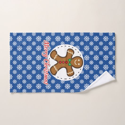 Gingerbrot - Blaue Schneeflocken Muster - Merry Xm Badhandtuch Set (Handtuch)