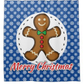 Gingerbrot - Blaue Schneeflocken Muster - Merry Xm Duschvorhang (Vorderseite)