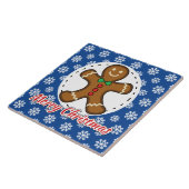 Gingerbrot - Blaue Schneeflocken Muster - Merry Xm Fliese (Seite)