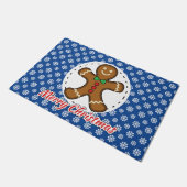 Gingerbrot - Blaue Schneeflocken Muster - Merry Xm Fußmatte (Schrägansicht)