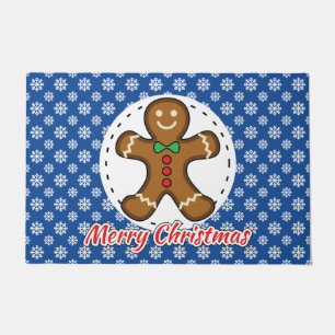 Gingerbrot - Blaue Schneeflocken Muster - Merry Xm Fußmatte