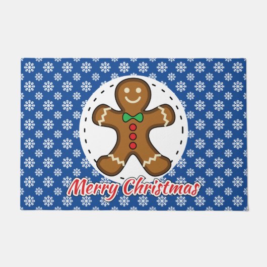 Gingerbrot - Blaue Schneeflocken Muster - Merry Xm Fußmatte (Vorderseite)