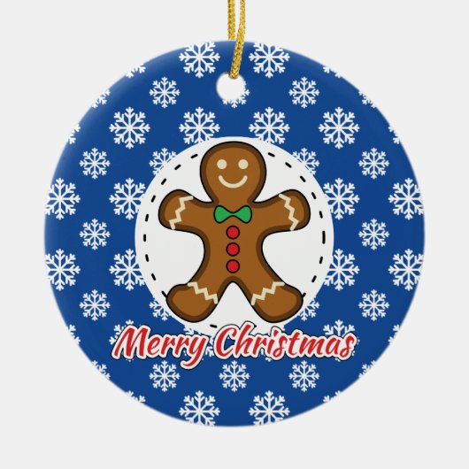Gingerbrot - Blaue Schneeflocken Muster - Merry Xm Keramik Ornament (Vorne)