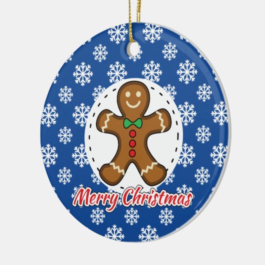 Gingerbrot - Blaue Schneeflocken Muster - Merry Xm Keramik Ornament (Links)