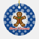 Gingerbrot - Blaue Schneeflocken Muster - Merry Xm Keramik Ornament (Hinten)