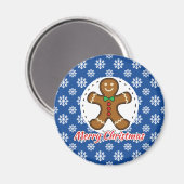 Gingerbrot - Blaue Schneeflocken Muster - Merry Xm Magnet (Vorderseite/Rückseite)
