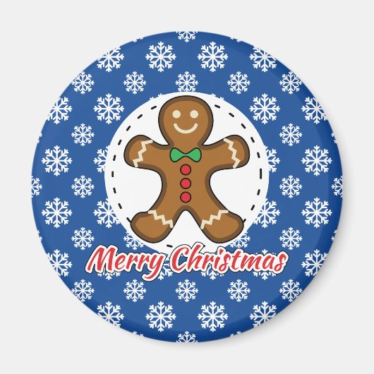 Gingerbrot - Blaue Schneeflocken Muster - Merry Xm Magnet (Vorne)