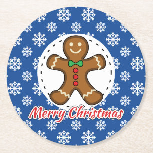 Gingerbrot - Blaue Schneeflocken Muster - Merry Xm Runder Pappuntersetzer