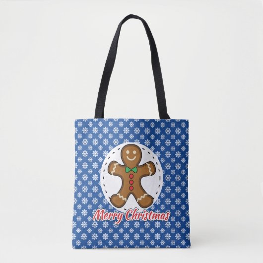 Gingerbrot - Blaue Schneeflocken Muster - Merry Xm Tasche (Vorderseite)
