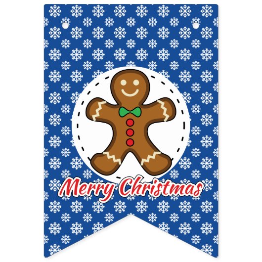 Gingerbrot - Blaue Schneeflocken Muster - Merry Xm Wimpelkette (Zweite Fahne)