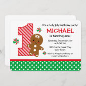 Gingerbrot Boy 1. Geburtstag Einladung (Vorne/Hinten)