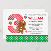 Gingerbrot Boy 3. Geburtstag Einladung (Vorne/Hinten)