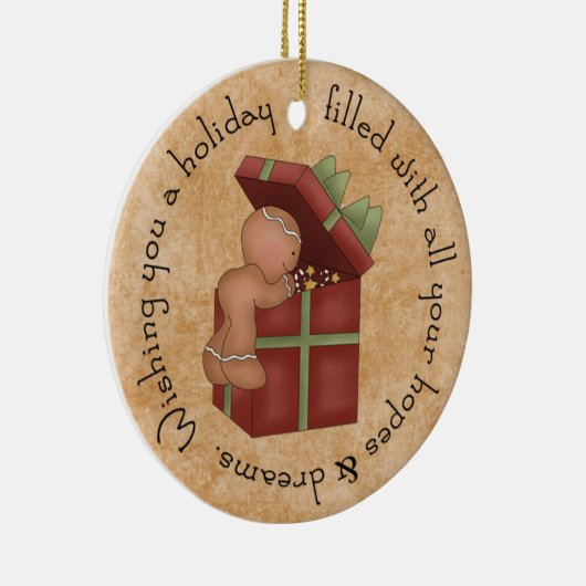 Gingerbrot Boy Peaking derzeit Keramikornament (Rechts)