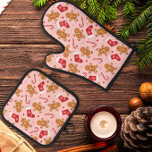 Gingerbrot Candy Cane Strumpf Weihnachtsrosa Ofenhandschuh & Topflappen-Set