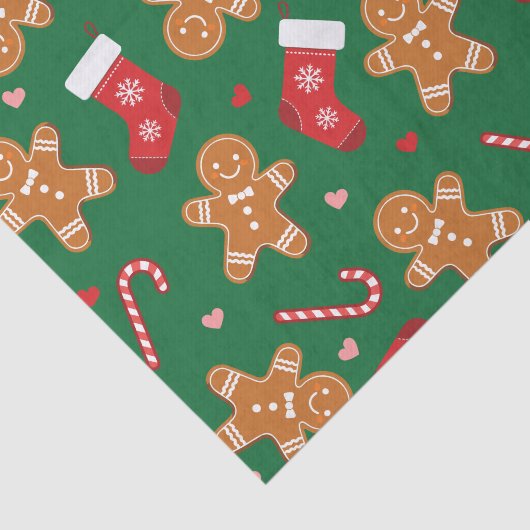 Gingerbrot Candy Cane Strümpfe Weihnachten Grün Seidenpapier (Ausschnitt)