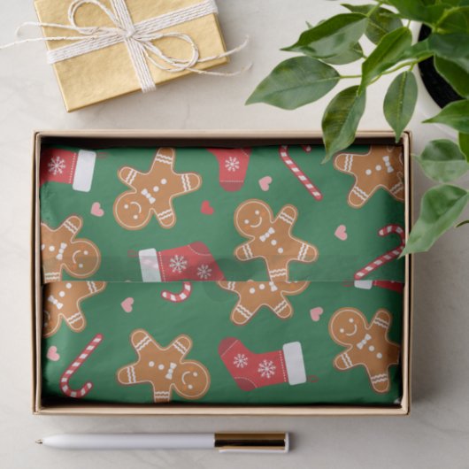 Gingerbrot Candy Cane Strümpfe Weihnachten Grün Seidenpapier (Geschenk)