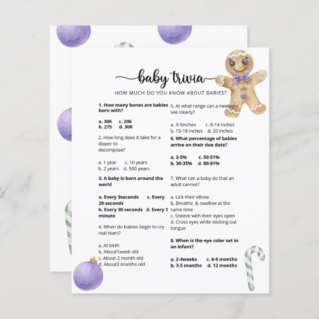Gingerbrot-Cookie Baby Trivia Baby Shower Game (Vorne/Hinten)