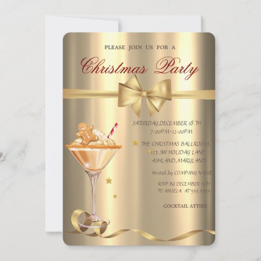 Gingerbrot Cookie Drink Bow Gold Weihnachtsgebäck  Einladung (Vorderseite)
