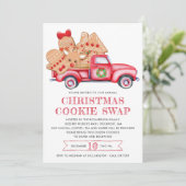 Gingerbrot Cookie Red Truck Cookie Swap Einladung (Stehend Vorderseite)