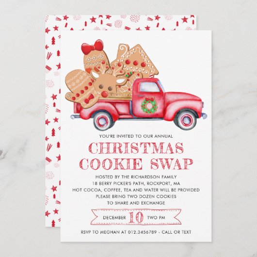 Gingerbrot Cookie Red Truck Cookie Swap Einladung (Vorne/Hinten)