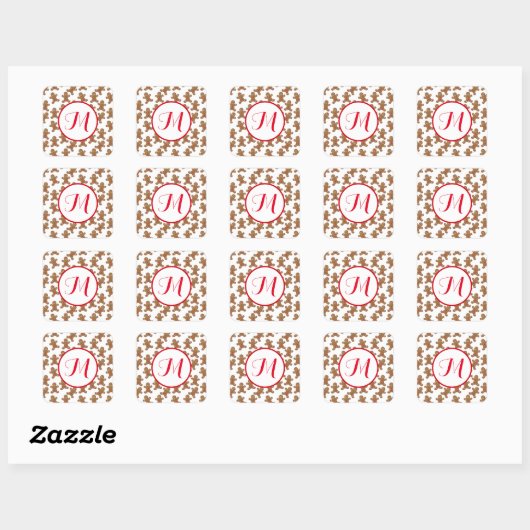 Gingerbrot Cookies Monogram Square Stickers (Blatt)