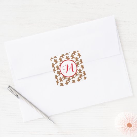 Gingerbrot Cookies Monogram Square Stickers (Umschlag)