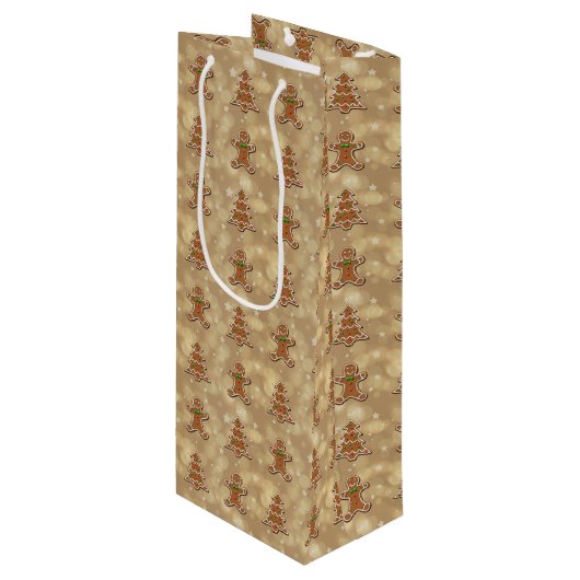 Gingerbrot Cookies Muster Geschenktüte Für Weinflaschen (Vorderseite Schrägansicht)