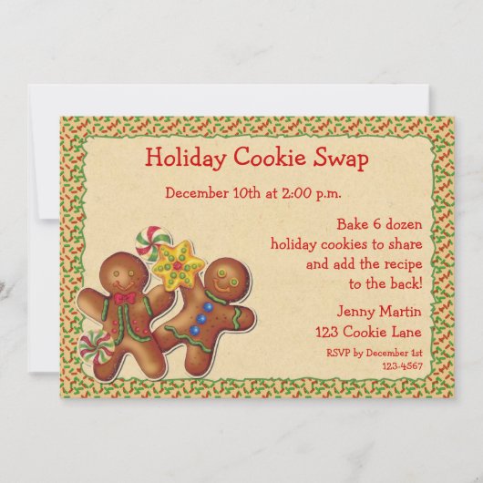 Gingerbrot Feiertag Cookie Swap Einladung (Vorderseite)