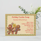 Gingerbrot Feiertag Cookie Swap Einladung (Stehend Vorderseite)
