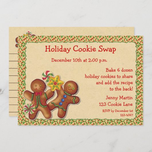 Gingerbrot Feiertag Cookie Swap Einladung (Vorne/Hinten)