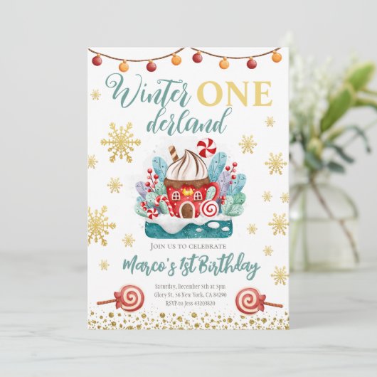 Gingerbrot Haus Geburtstagsparty Einladung (Stehend Vorderseite)