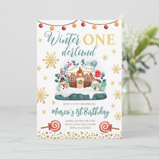 Gingerbrot Haus Geburtstagsparty Einladung (Stehend Vorderseite)