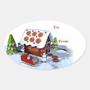 Gingerbrot-Haus Holiday Sticker Geschenk Tags Oval
